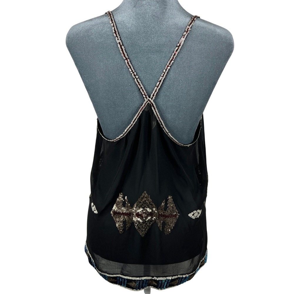 BB Dakota Sequin Cami Small Black Gold Sheer Indie Sleaze Y2K Disco Baddie Retro - Picture 2 of 9